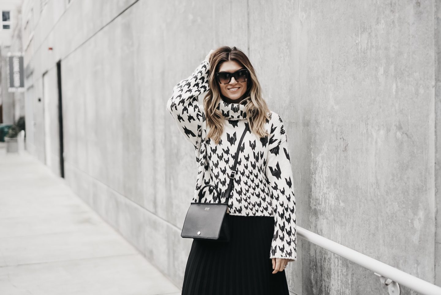 Seattle Blogger Cortney Bigelow of The Grey Edit - Topshop Dogtooth Sweater - Black and White Monochromatic Styling