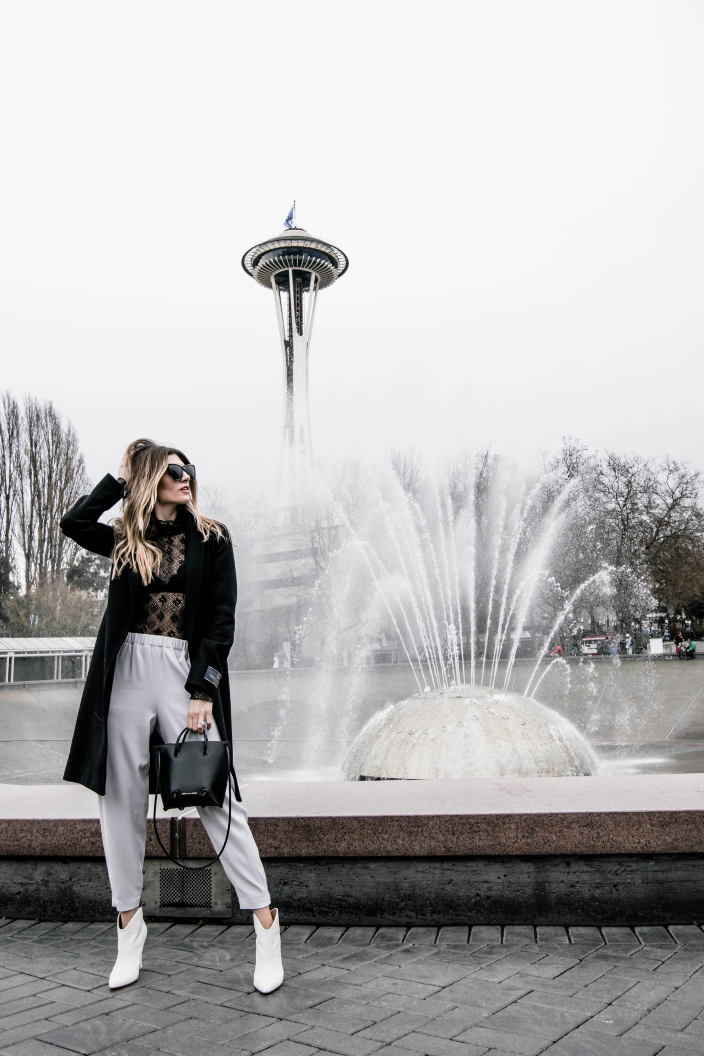 The Grey Edit - Seattle Center Shoot - Aritzia Basics Free People Lace White Booties