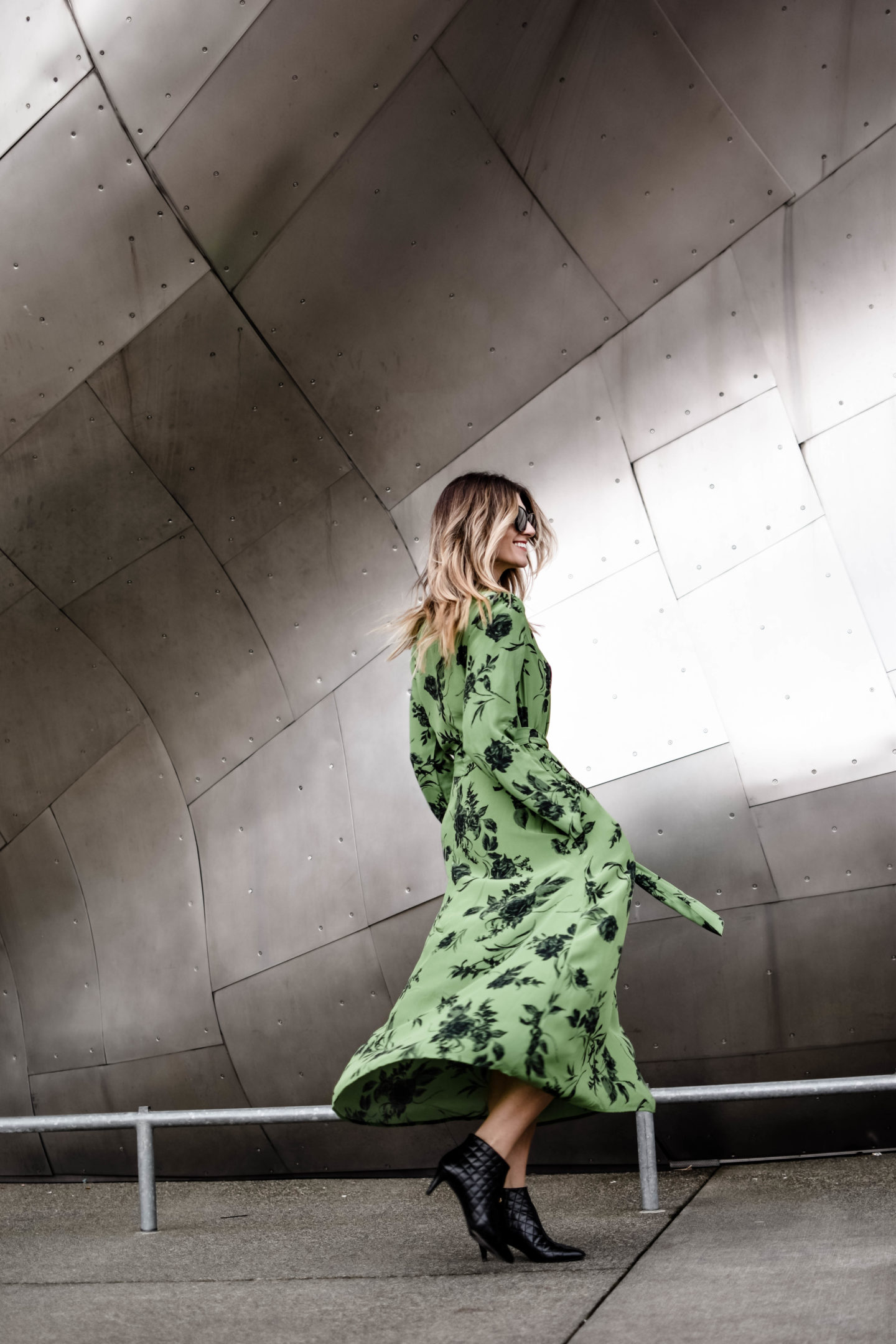 The Grey Edit - Seattle Center Shoot - Something Navy Green Black Dress