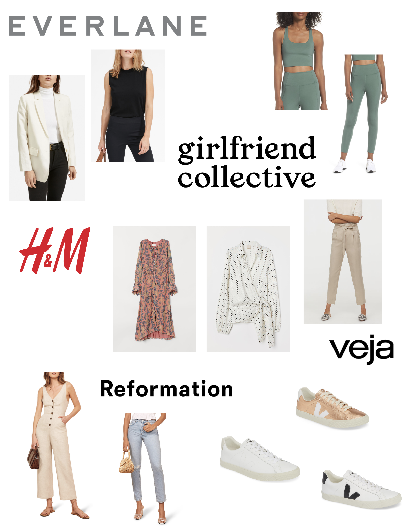 Conscious Spring Favorites from 5 Sustainable Brands to Know - Everlane, Girlfriend Collective, H&M, Reformation, Veja