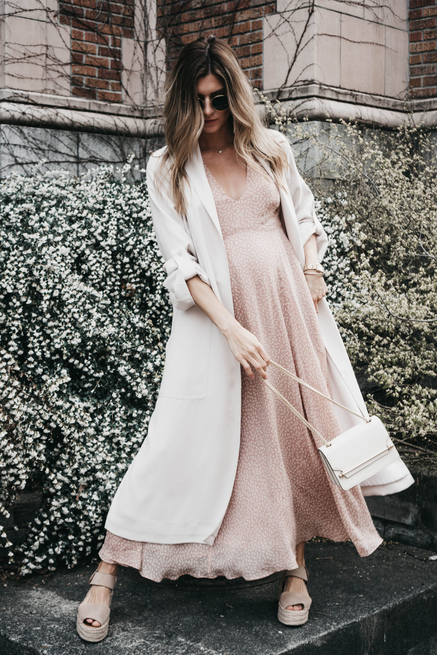 Seattle Blogger Cortney Bigelow of The Grey Edit - Spring Cherry Blossoms - UW Quad - Hatch Collection Maya Dress - Franco Sarto Espadrilles-