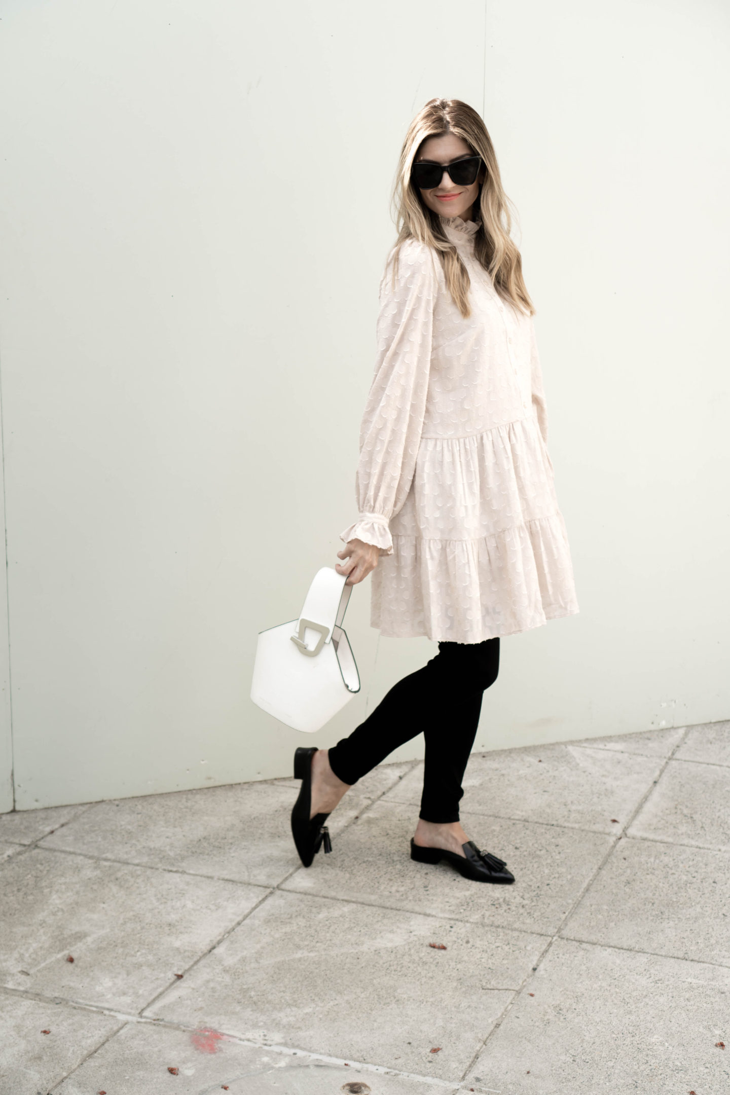 The Grey Edit - Pregnancy Style Tips - Work to Evening Spring Look - H&M Neutral Tunic Dress - Styled Out West Collaboration