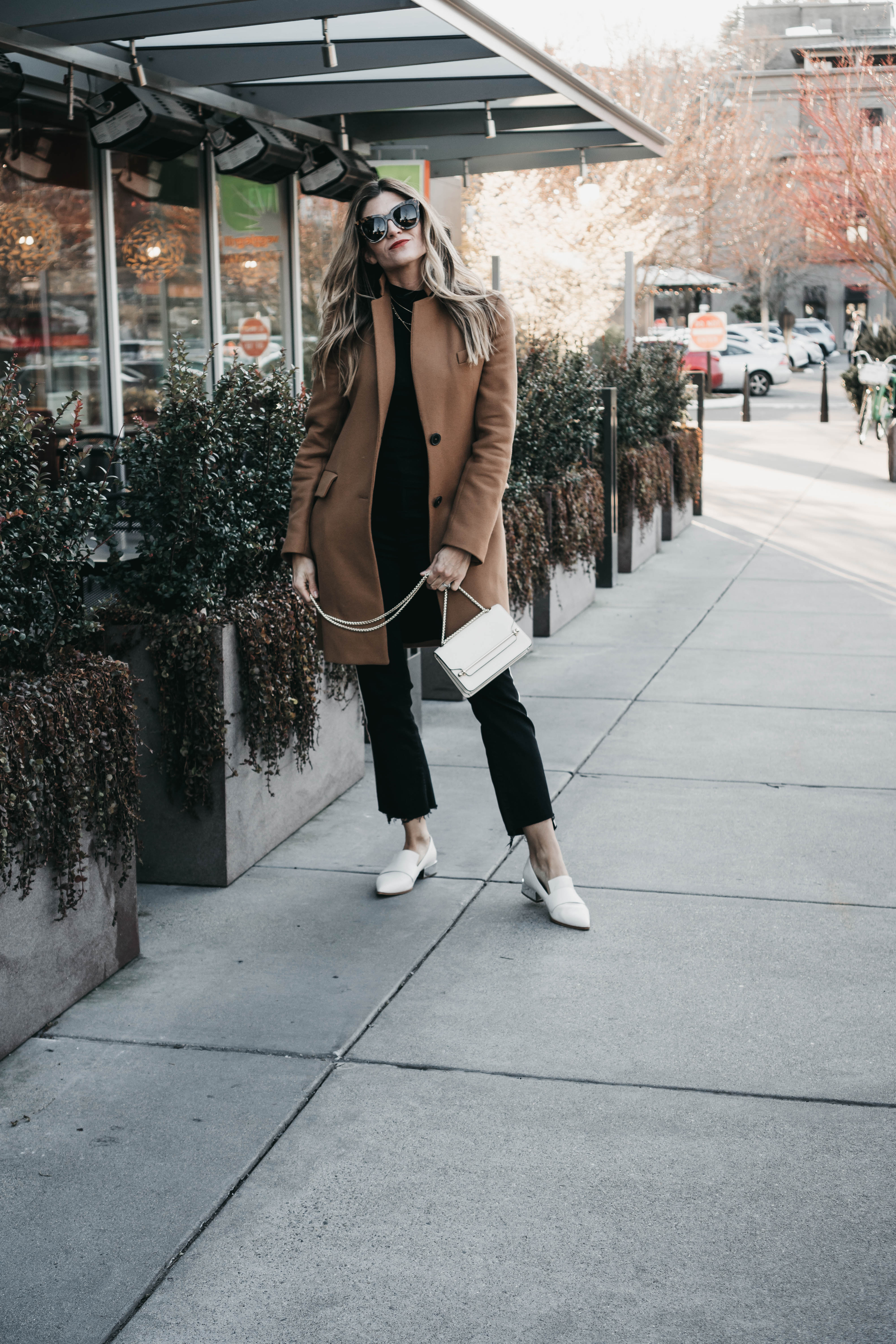 Cortney Bigelow of The Grey Edit - Zara Camel Coat - Strathberry East-West Mini - Franco Sarto Nebby Loafers - Best Camel Coats for Fall Winter
