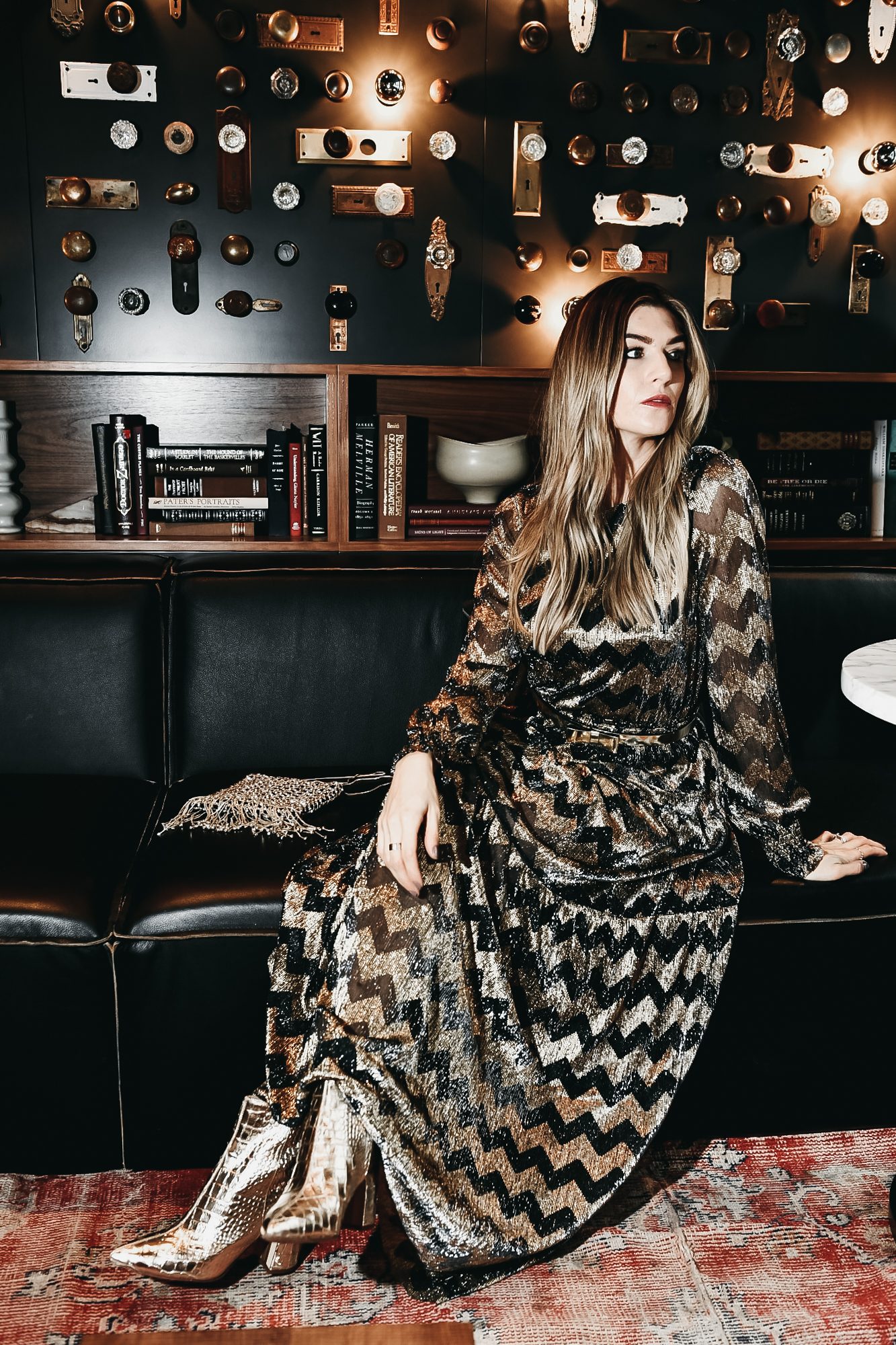The Grey Edit - Cortney Bigelow Seattle Blogger - Stylelogue - December Holiday Tinsel - Metallic Chevron Dress
