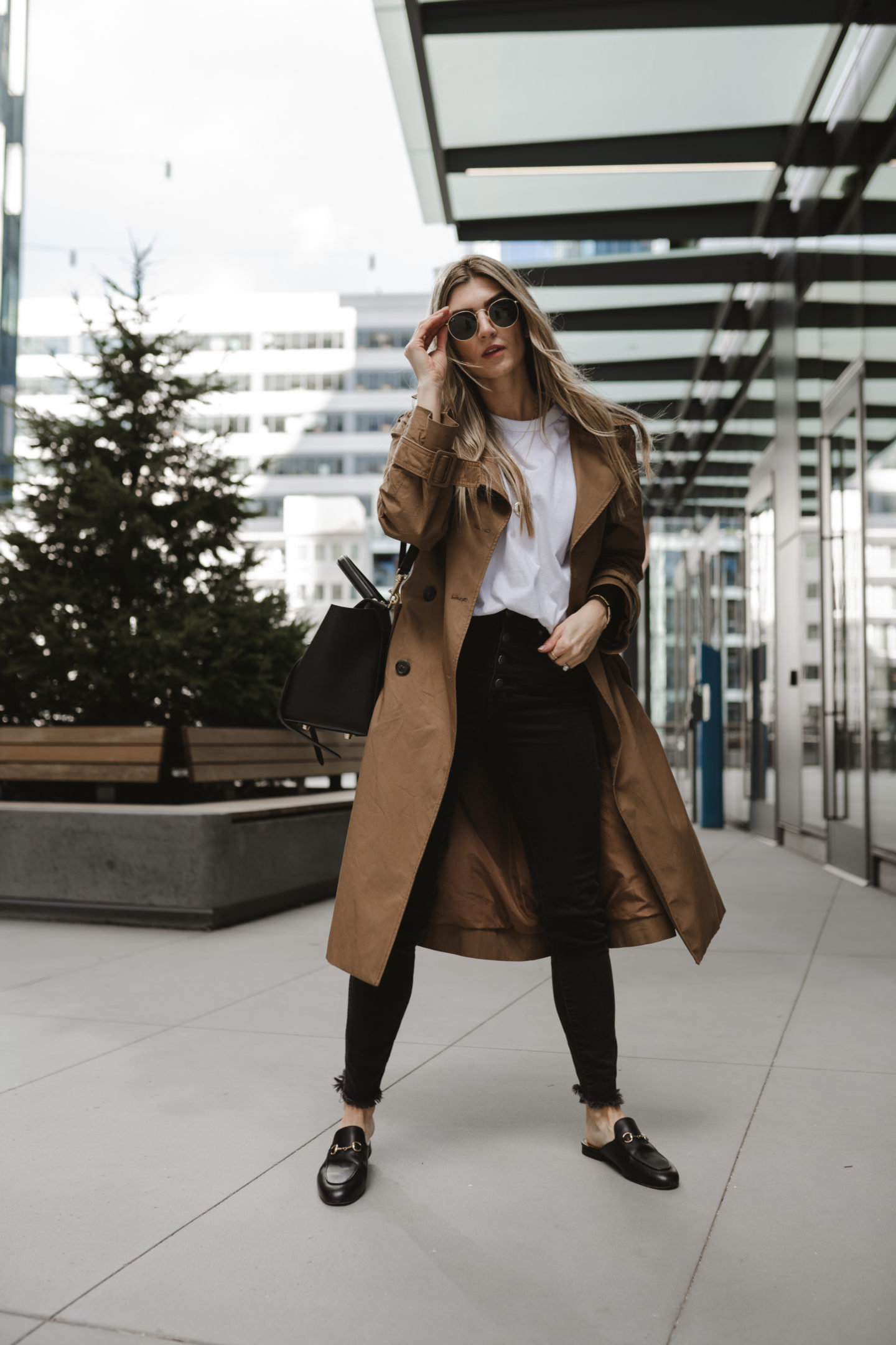 The Grey Edit - Cortney Bigelow - Seattle Blogger - Casual Style - The Frankie Shop Shoulder Padded Muscle Tee - Trench Coat - South Lake Union