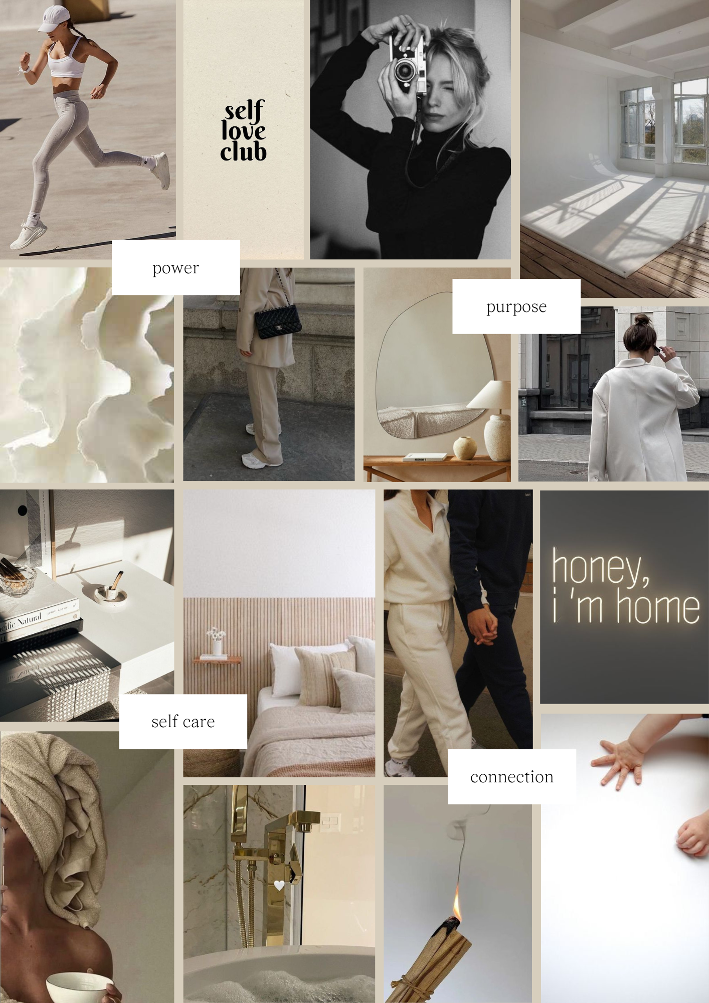 2023 vision mood board - the grey edit - cortney bigelow - power, purpose, connection, self care